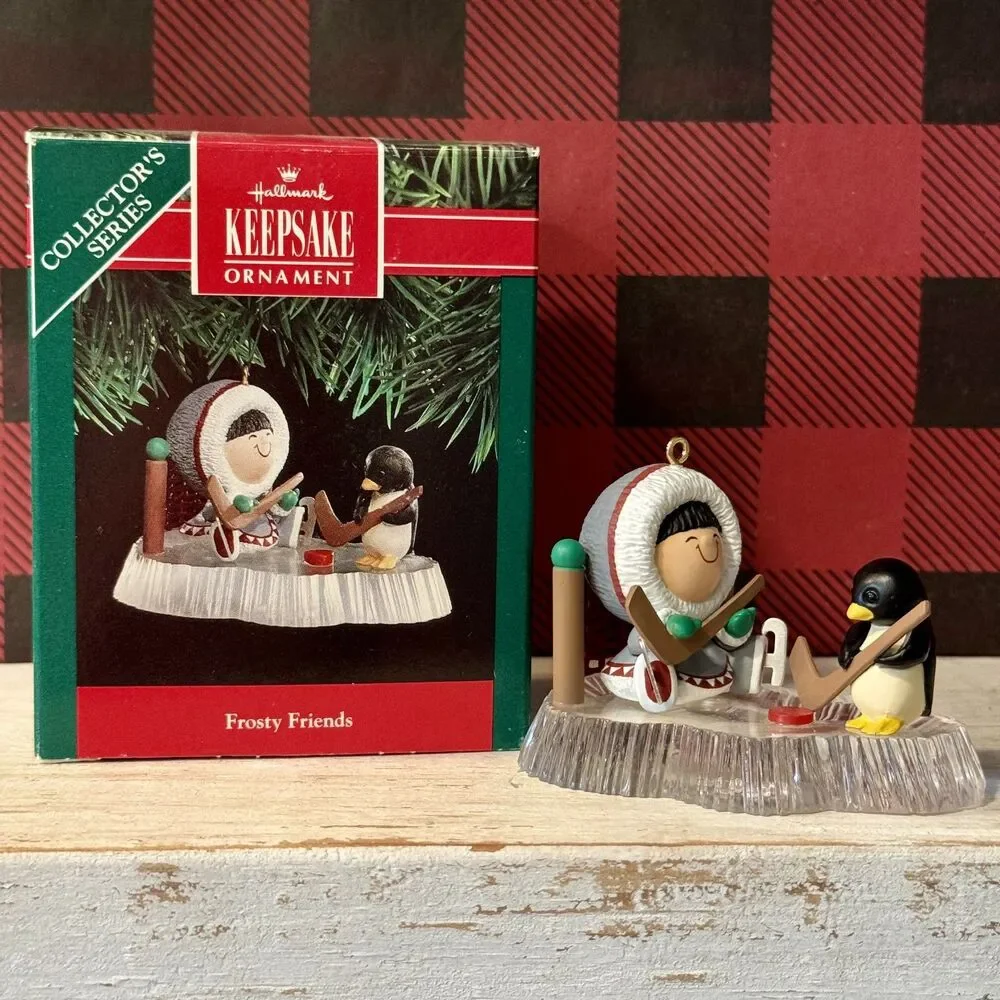 1991 Hallmark Frosty Friends #12 Christmas Keepsake Ornament | Eskimo Ice Hockey